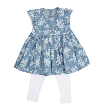 Toddler Printed Denim Swing Dress And Leggings Set